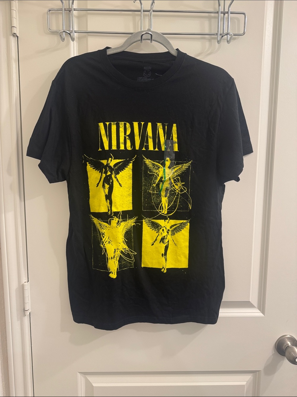 NIRVANA Black Short Sleeve Tee with Yellow Graphic Panels